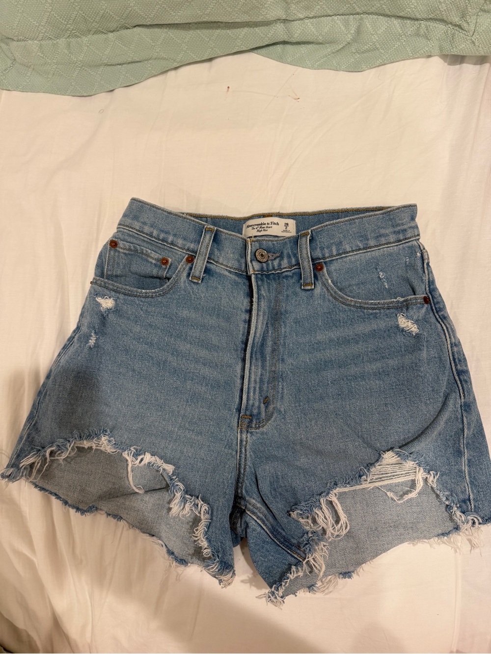 Abercrombie & Fitch Light Blue Frayed High-Rise Denim Shorts